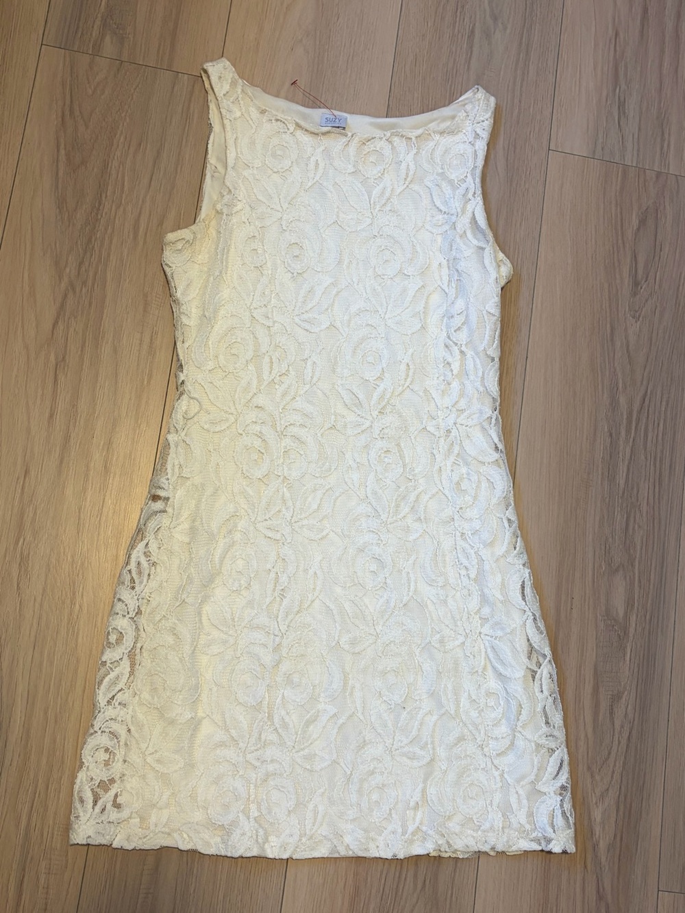 white lace high neck dress